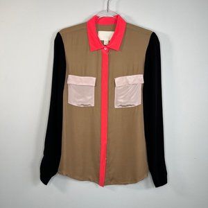 J. Crew Collection 100% Silk Colorblock Semi-Sheer Blouse Size 8